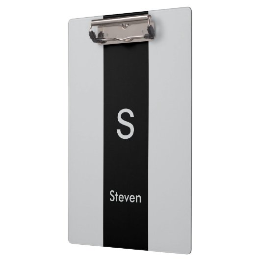 Monogram Twee Tone Modern Zwart en Grijs Klembord (Links)