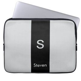 Monogram Twee Tone Modern Zwart en Grijs Laptop Sleeve