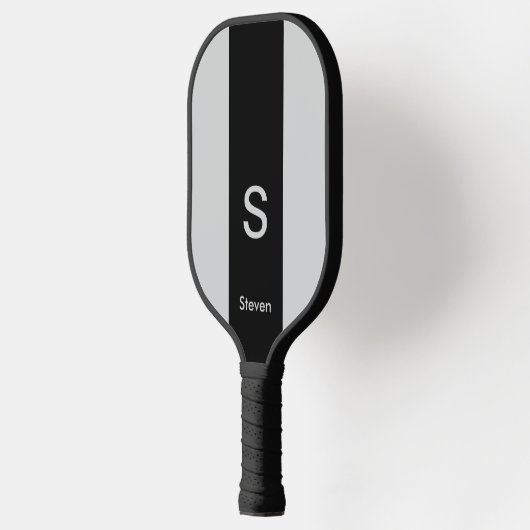 Monogram Twee Tone Modern Zwart en Grijs Pickleball Paddle (Links)