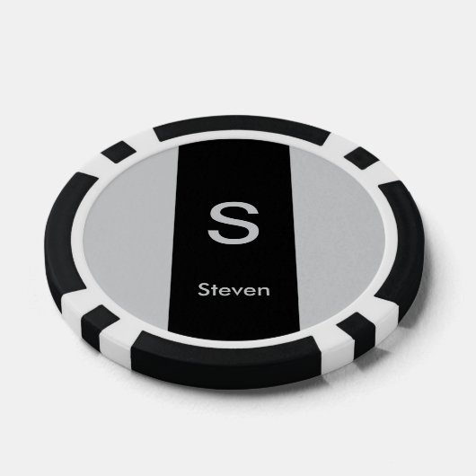 Monogram Twee Tone Modern Zwart en Grijs Poker Chips (Enkel)