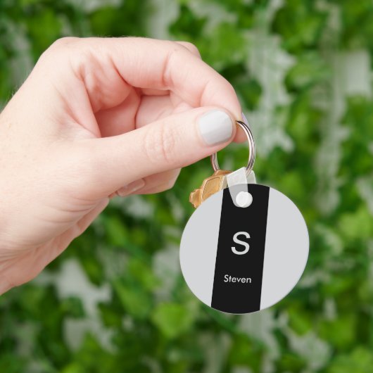 Monogram Twee Tone Modern Zwart en Grijs Sleutelhanger (Hand)