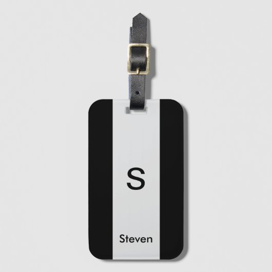 Monogram Twee Tone Modern Zwart en Lichtgrijs Bagagelabel (Voorkant (verticaal))