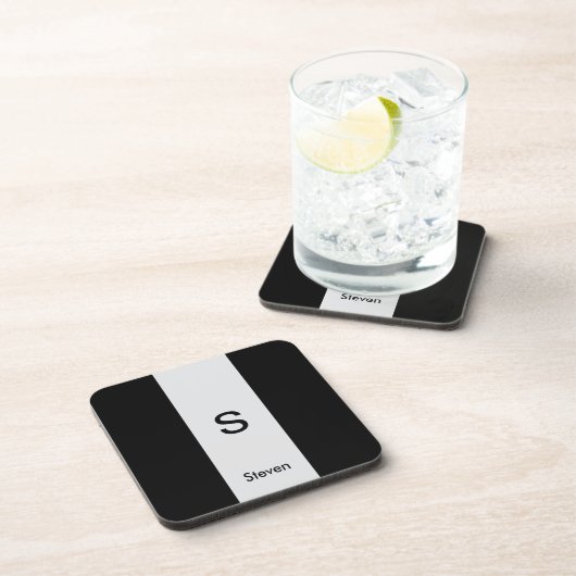 Monogram Twee Tone Modern Zwart en Lichtgrijs Bier Onderzetter (Rechterzijde)