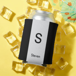 Monogram Twee Tone Modern Zwart en Lichtgrijs Blikjeskoeler