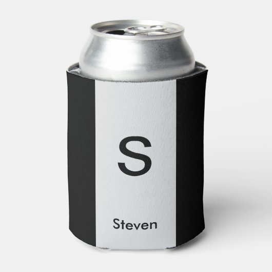 Monogram Twee Tone Modern Zwart en Lichtgrijs Blikjeskoeler (Blikje Voorkant)