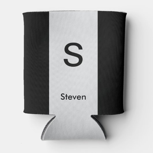 Monogram Twee Tone Modern Zwart en Lichtgrijs Blikjeskoeler (Voorkant)