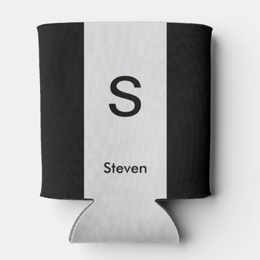 Monogram Twee Tone Modern Zwart en Lichtgrijs Blikjeskoeler (Achterkant)