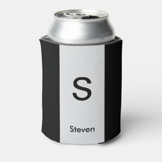 Monogram Twee Tone Modern Zwart en Lichtgrijs Blikjeskoeler (Blikje Achterkant)