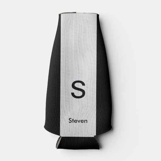 Monogram Twee Tone Modern Zwart en Lichtgrijs Flesjeskoeler (Voorkant)