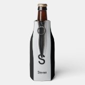 Monogram Twee Tone Modern Zwart en Lichtgrijs Flesjeskoeler (Fles Achterkant)