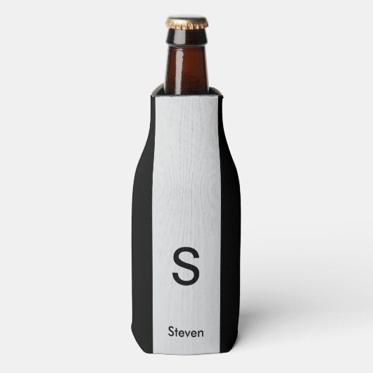 Monogram Twee Tone Modern Zwart en Lichtgrijs Flesjeskoeler (Fles Voorkant)