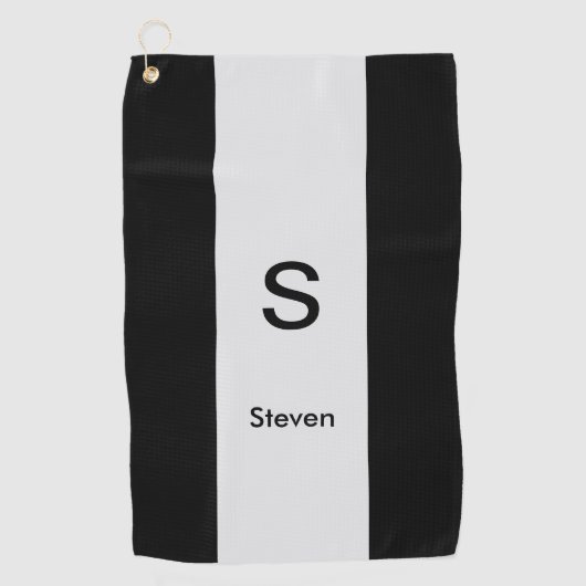 Monogram Twee Tone Modern Zwart en Lichtgrijs Golfhanddoek (Voorkant)