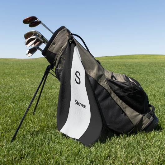 Monogram Twee Tone Modern Zwart en Lichtgrijs Golfhanddoek (Groen)