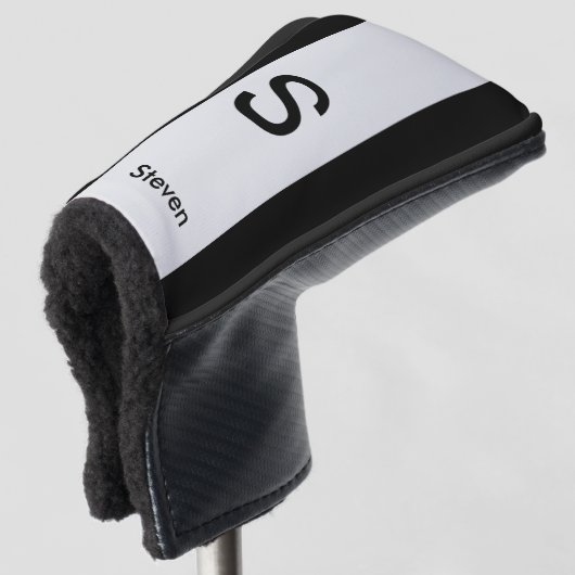 Monogram Twee Tone Modern Zwart en Lichtgrijs Golfheadcover (3/4 voorkant)