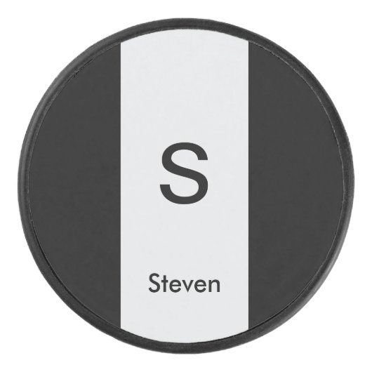 Monogram Twee Tone Modern Zwart en Lichtgrijs Hockey Puck (Voorkant)