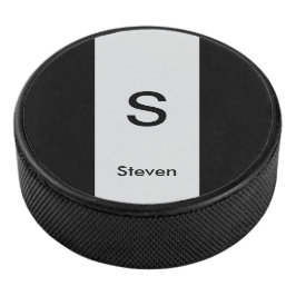 Monogram Twee Tone Modern Zwart en Lichtgrijs Hockey Puck