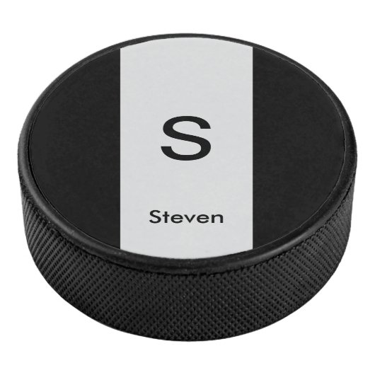Monogram Twee Tone Modern Zwart en Lichtgrijs Hockey Puck (3/4)