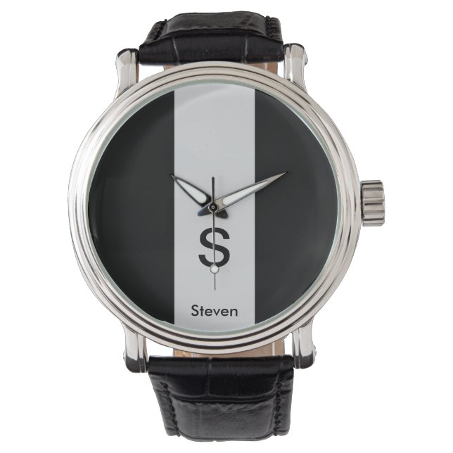 Monogram Twee Tone Modern Zwart en Lichtgrijs Horloge (Voorkant)