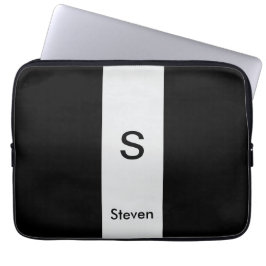 Monogram Twee Tone Modern Zwart en Lichtgrijs Laptop Sleeve