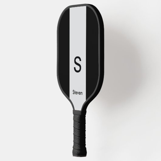 Monogram Twee Tone Modern Zwart en Lichtgrijs Pickleball Paddle (Links)