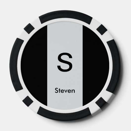 Monogram Twee Tone Modern Zwart en Lichtgrijs Poker Chips (Achterkant)