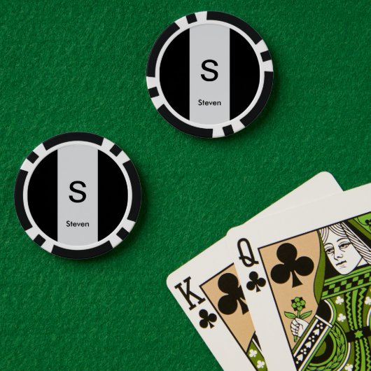 Monogram Twee Tone Modern Zwart en Lichtgrijs Poker Chips (Pokertafel (Dubbel))