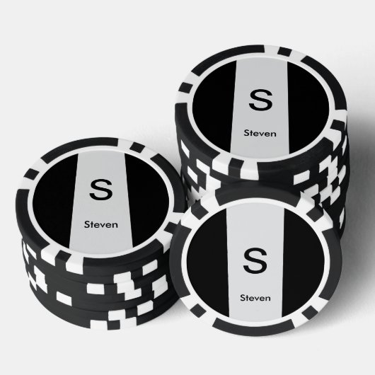 Monogram Twee Tone Modern Zwart en Lichtgrijs Poker Chips (Opstapeling)