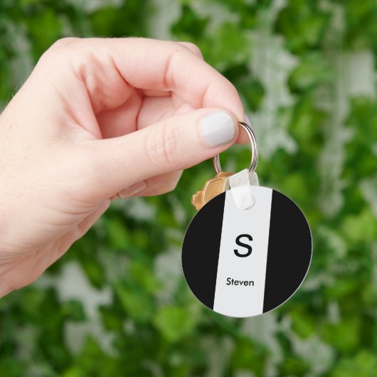 Monogram Twee Tone Modern Zwart en Lichtgrijs Sleutelhanger (Hand)