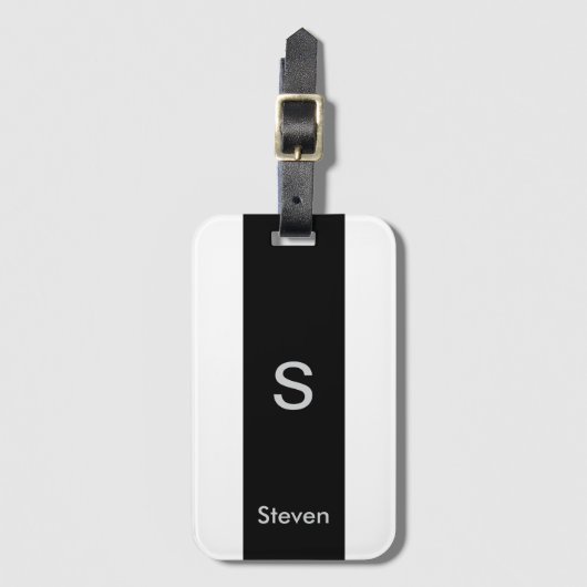 Monogram Twee Tone Modern Zwart en Wit Bagagelabel (Voorkant (verticaal))