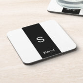 Monogram Twee Tone Modern Zwart en Wit Bier Onderzetter (Linkerzijde)
