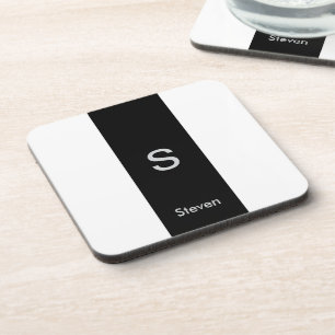 Monogram Twee Tone Modern Zwart en Wit Bier Onderzetter