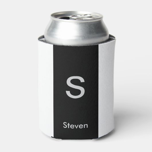 Monogram Twee Tone Modern Zwart en Wit Blikjeskoeler (Blikje Voorkant)