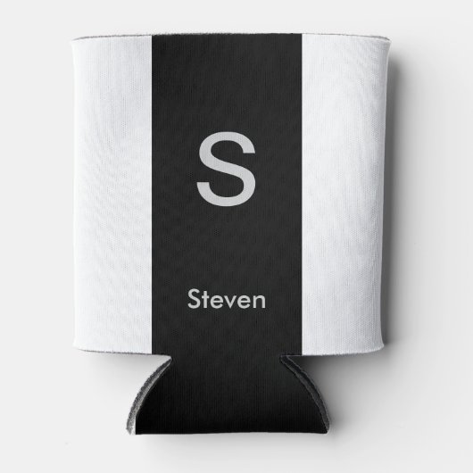 Monogram Twee Tone Modern Zwart en Wit Blikjeskoeler (Voorkant)