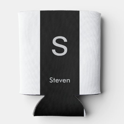 Monogram Twee Tone Modern Zwart en Wit Blikjeskoeler (Achterkant)