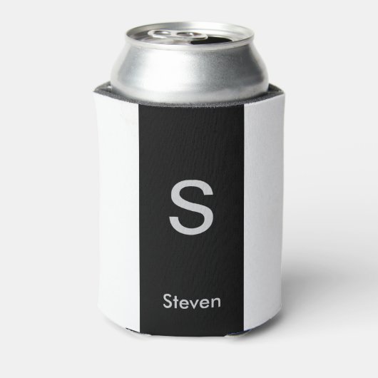Monogram Twee Tone Modern Zwart en Wit Blikjeskoeler (Blikje Achterkant)