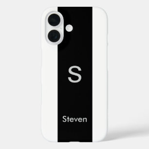 Monogram Twee Tone Modern Zwart en Wit iPhone 16 Hoesje