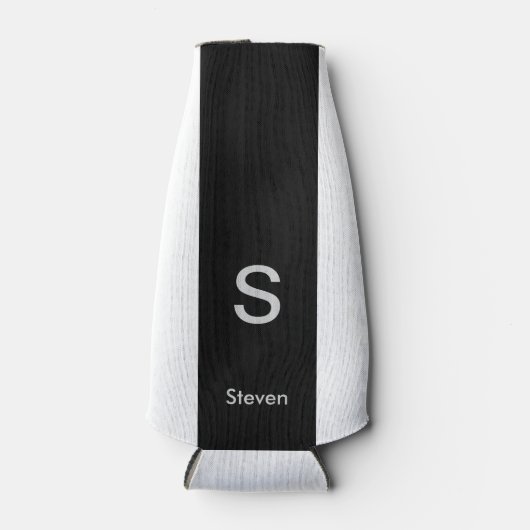 Monogram Twee Tone Modern Zwart en Wit Flesjeskoeler (Voorkant)