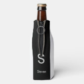 Monogram Twee Tone Modern Zwart en Wit Flesjeskoeler (Fles Achterkant)