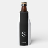Monogram Twee Tone Modern Zwart en Wit Flesjeskoeler (Fles Voorkant)