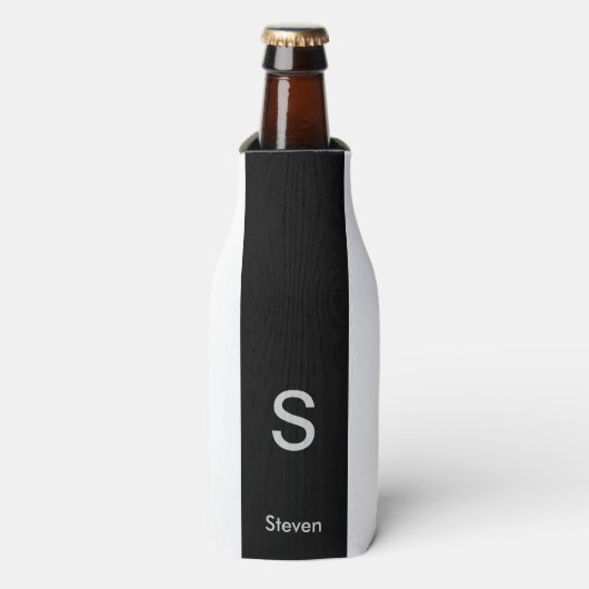 Monogram Twee Tone Modern Zwart en Wit Flesjeskoeler (Fles Voorkant)