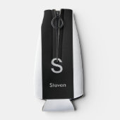 Monogram Twee Tone Modern Zwart en Wit Flesjeskoeler (Achterkant)