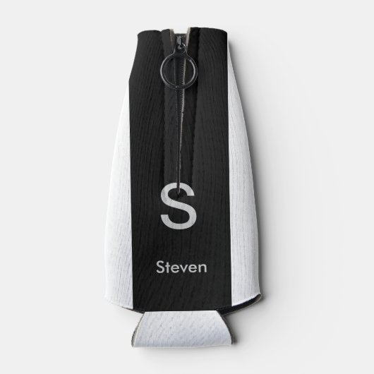 Monogram Twee Tone Modern Zwart en Wit Flesjeskoeler (Achterkant)