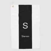 Monogram Twee Tone Modern Zwart en Wit Golfhanddoek (Voorkant)