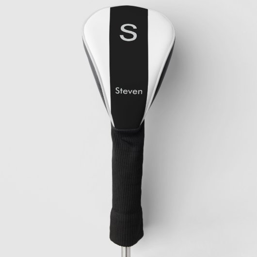 Monogram Twee Tone Modern Zwart en Wit Golfheadcover (Voorkant)