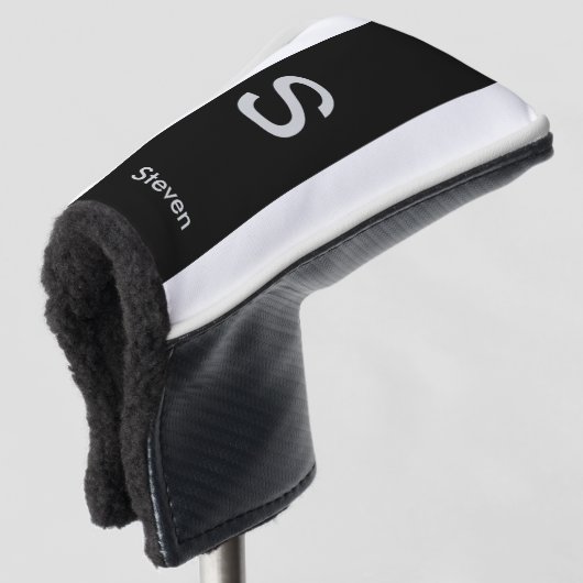 Monogram Twee Tone Modern Zwart en Wit Golfheadcover (3/4 voorkant)