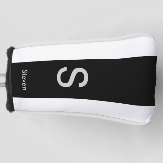 Monogram Twee Tone Modern Zwart en Wit Golfheadcover (Voorkant)