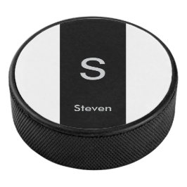 Monogram Twee Tone Modern Zwart en Wit Hockey Puck