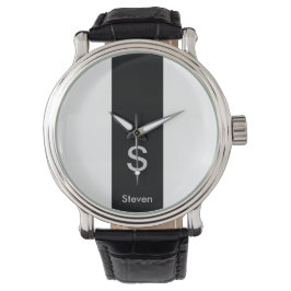 Monogram Twee Tone Modern Zwart en Wit Horloge