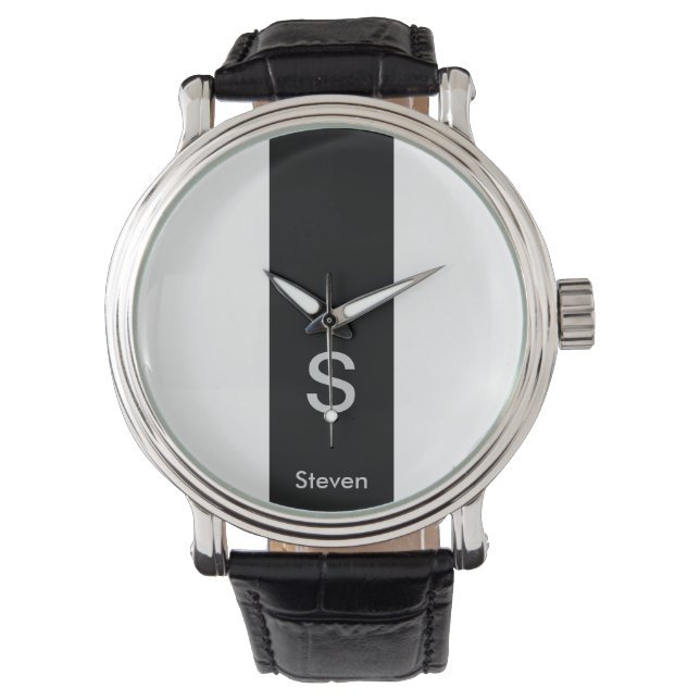 Monogram Twee Tone Modern Zwart en Wit Horloge (Voorkant)