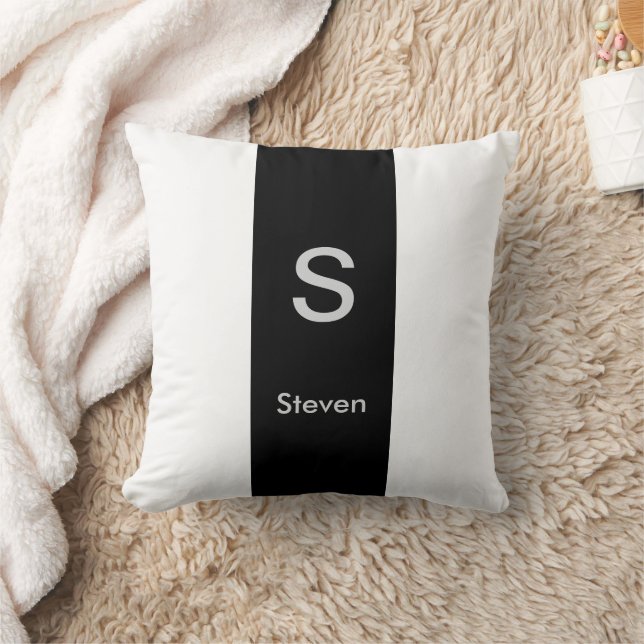 Monogram Twee Tone Modern Zwart en Wit Kussen (Deken)